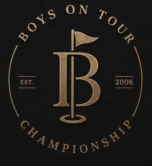 Boys on Tour Championship crest: a B and T monogram with a flag and hole, established 2006